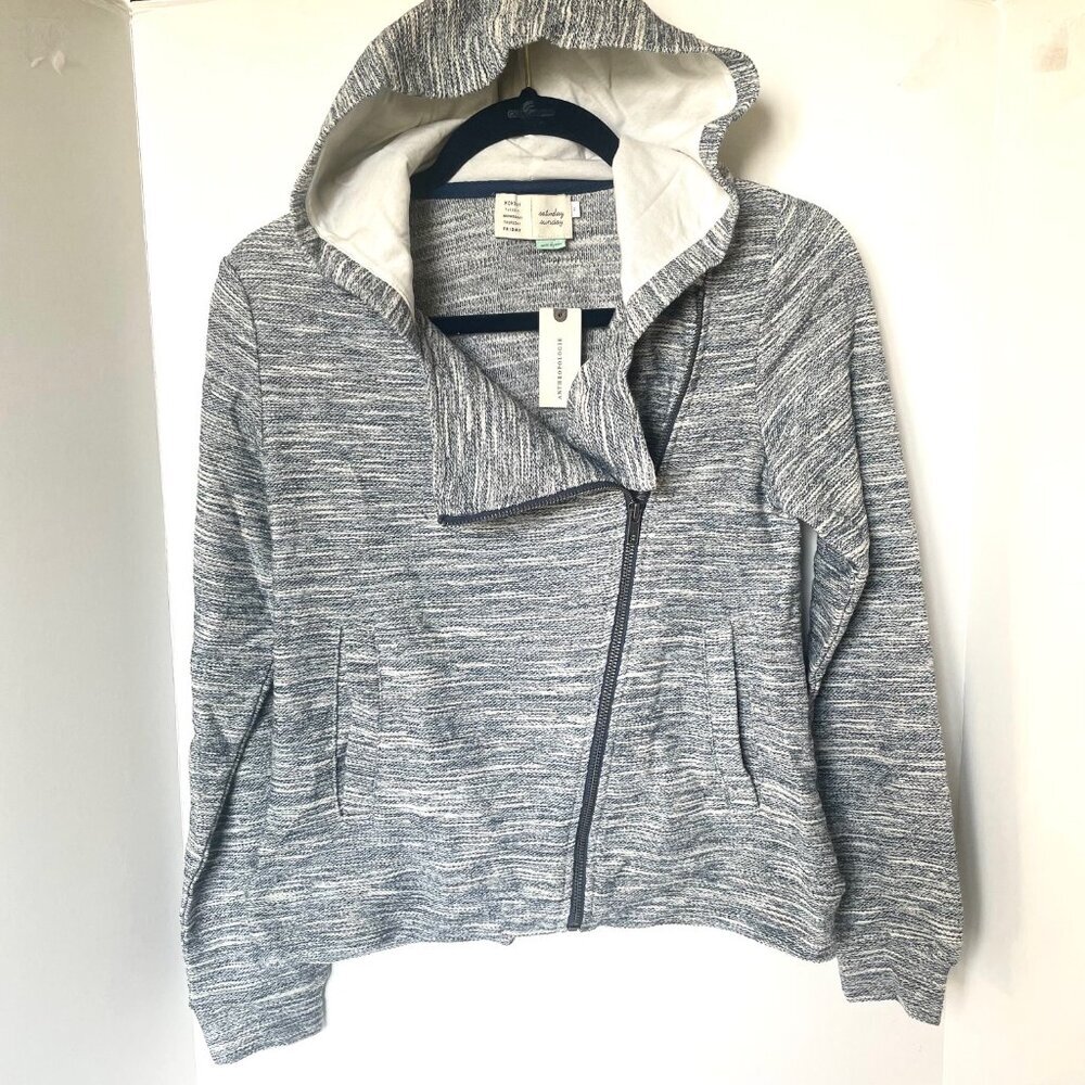 Anthropologie Blue Cropped Moto Hoodie Jacket XS